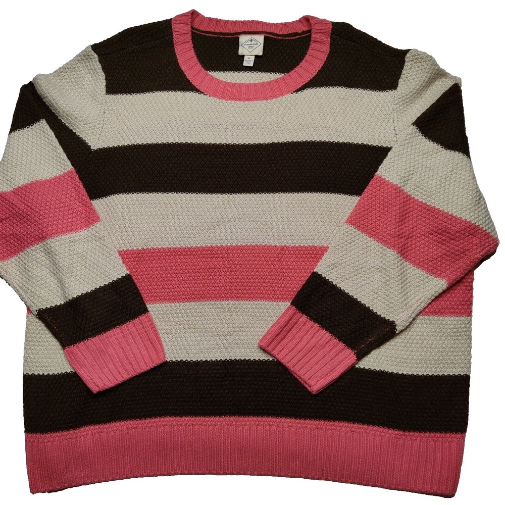 St Johns Bay Women Plus 2X Pink‎ Stripe Acrylic Pullover Sweater NEW